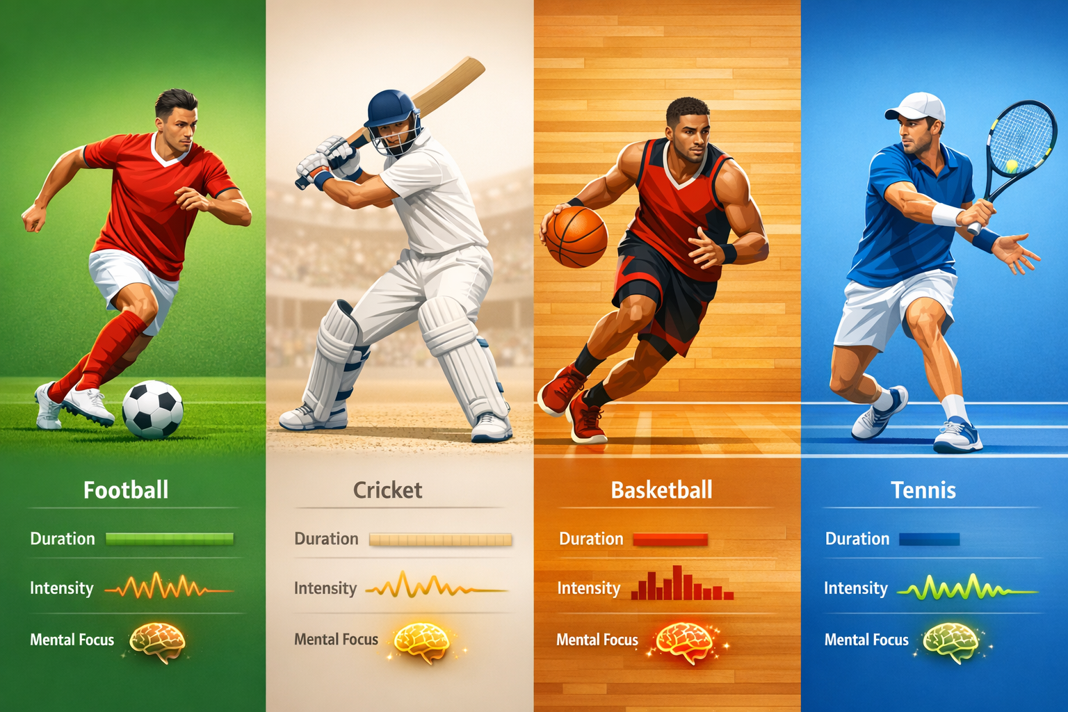 Read more about the article Which sport requires the highest level of stamina: Football, cricket, basketball, or tennis?